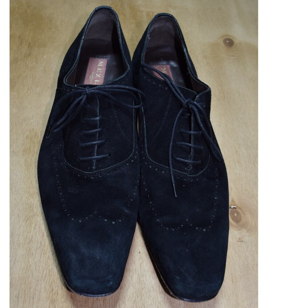 Mezlan Suede Wingtip Oxford Shoes Black Made in Spain Size 10